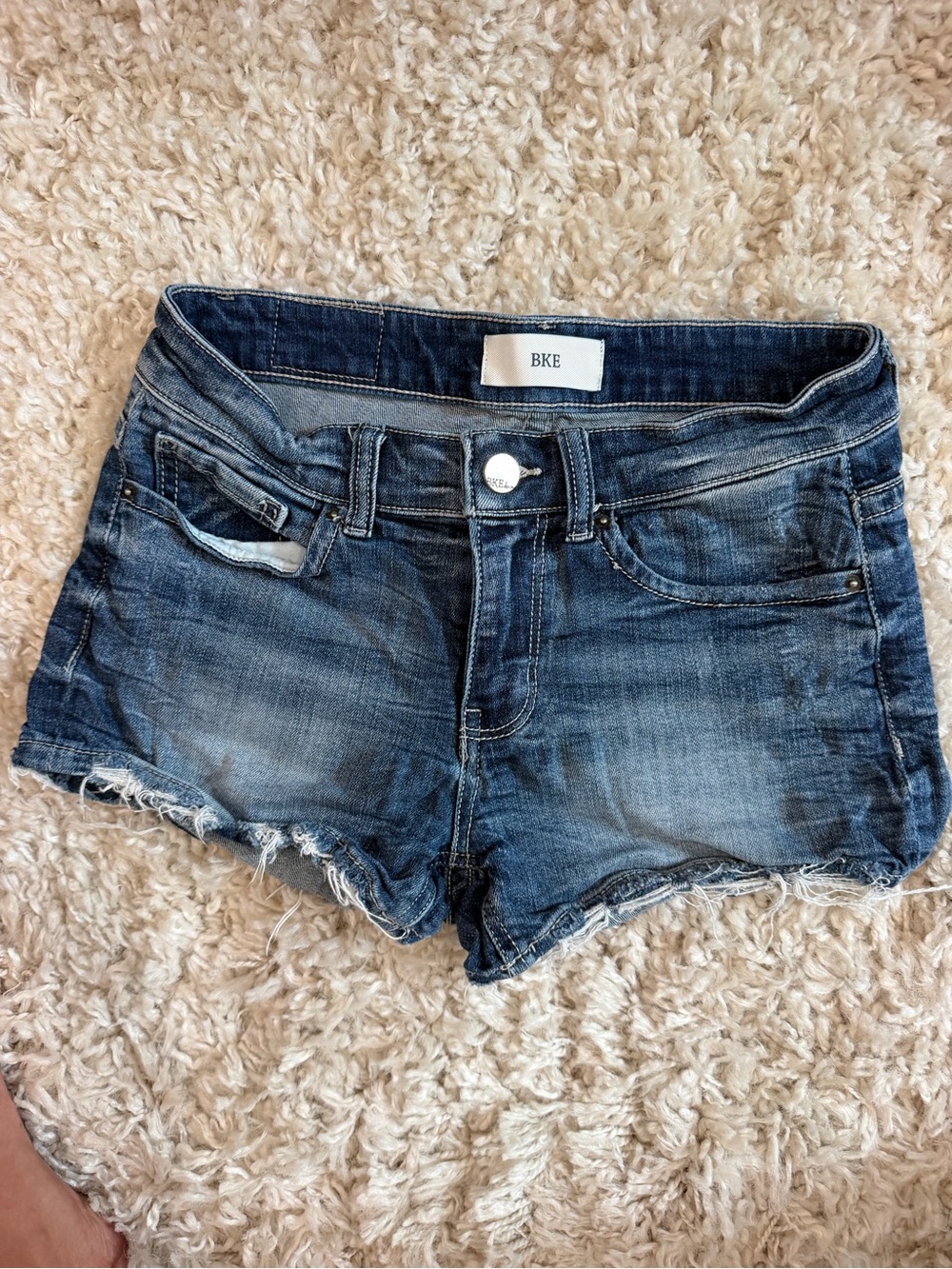 BKE Women's Dark Blue Distressed Denim Cutoff Shorts